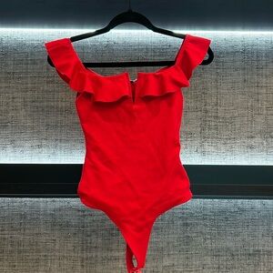 Majorelle Off- Shoulder Red Bodysuit, Size XS